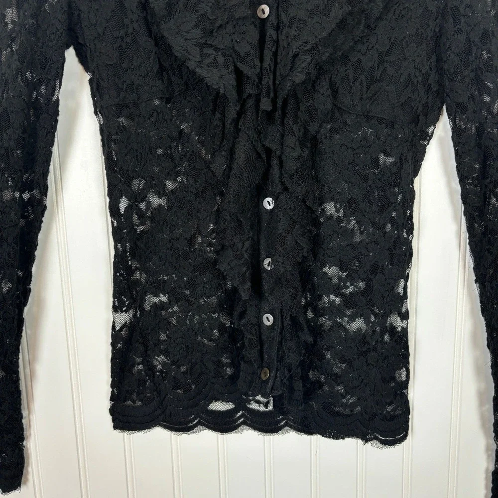 Lace Ruffle Cardigan Black Sheer Victorian Goth Whimsigoth Dark Fairy MEDIUM